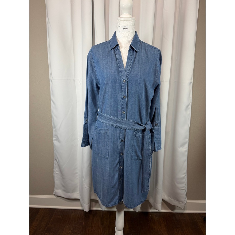 LOFT Outlet Womens Blue Denim Shirt Dress Medium Wash Long Sleeve Belted Size M
